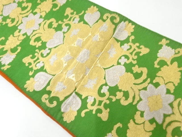 JAPNAESE KIMONO / ANTIQUE FUKURO OBI / SILK / WOVEN FLORAL CREST & SARASA